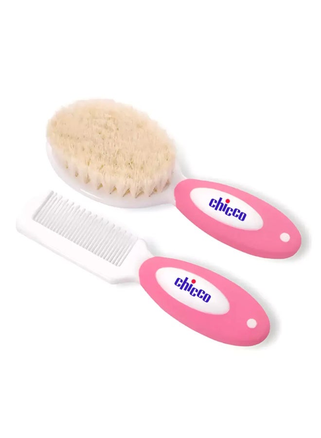 CHICCO Baby Hair Brush and Comb Set for Newborns & Toddlers | Natural Soft Goat Bristles | Ideal for Cradle Cap | Perfect Baby Registry Gift (Pink) - Image 2